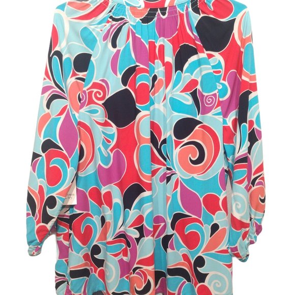 Crown & Ivy Swirl Print Peasant Top Plus Size 1X - Picture 9 of 15